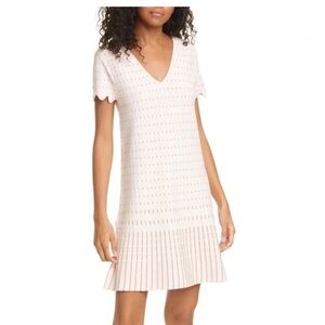NWT TED BAKER London Pink & Gold Maciiey Stitch V Neck Knit Dress Sz 2 Us Sz 4